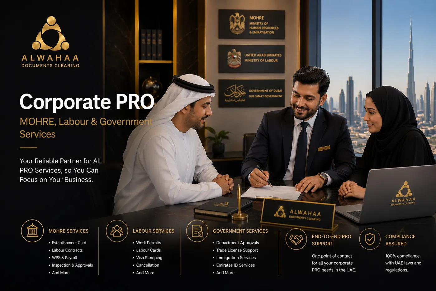 Alwahaa corporate PRO, MOHRE, GDRFA, Amer and Tasheel services guide